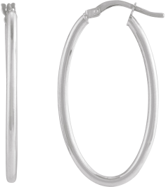 689089 Earring 14K White 34.3 X 18.5 Mm 2 Mm Pair Hinged Polished Hollow Elongated Oval Tube Hoop Earrings