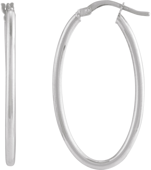 689089 Earring 14K White 34.3 X 18.5 Mm 2 Mm Pair Hinged Polished Hollow Elongated Oval Tube Hoop Earrings