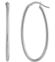 689089 Earring 14K White 41.5 X 19 Mm 2 Mm Pair Hinged Polished Hollow Elongated Oval Tube Hoop Earrings