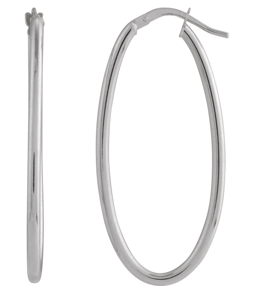689089 Earring 14K White 41.5 X 19 Mm 2 Mm Pair Hinged Polished Hollow Elongated Oval Tube Hoop Earrings