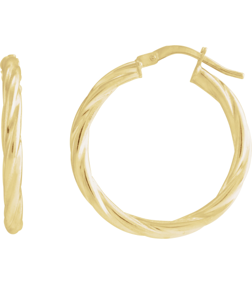 689090 Earring 14K Yellow 25 Mm 2.5 Mm Pair Catch Polished Hollow Twisted Hoop Earrings