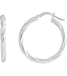 689090 Earring 14K White 25 Mm 2.5 Mm Pair Hinged Polished Hollow Twisted Hoop Earrings