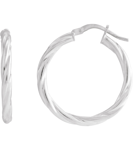 689090 Earring 14K White 25 Mm 2.5 Mm Pair Hinged Polished Hollow Twisted Hoop Earrings