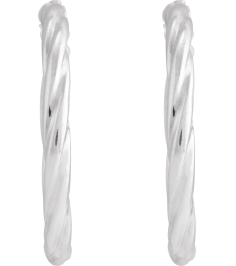 689090 Earring 14K White 25 Mm 2.5 Mm Pair Hinged Polished Hollow Twisted Hoop Earrings