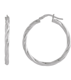 689090 Earring 14K White 30 Mm 2.5 Mm Pair Hinged Polished Hollow Twisted Hoop Earrings