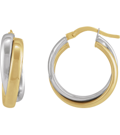 689091 Earring 14K YellowWhite 15 Mm 5.7 Mm Pair Catch Polished Hollow Double Hoop Earrings