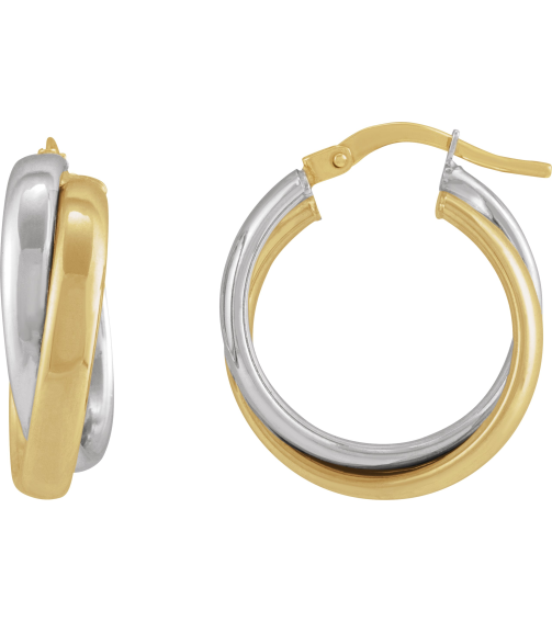689091 Earring 14K YellowWhite 15 Mm 5.7 Mm Pair Catch Polished Hollow Double Hoop Earrings