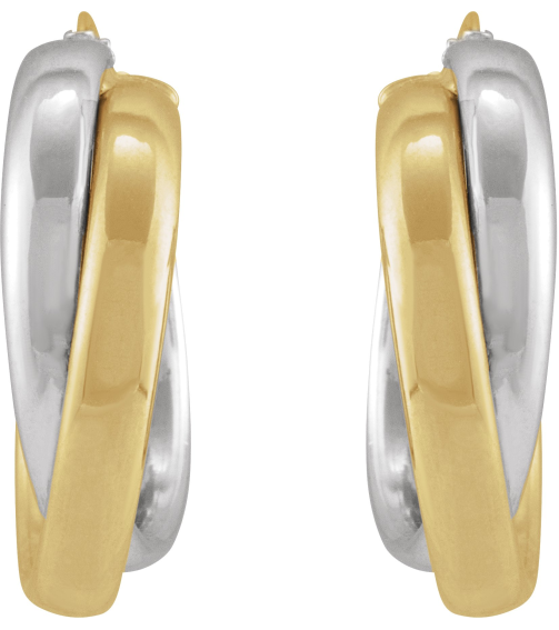 689091 Earring 14K YellowWhite 15 Mm 5.7 Mm Pair Catch Polished Hollow Double Hoop Earrings