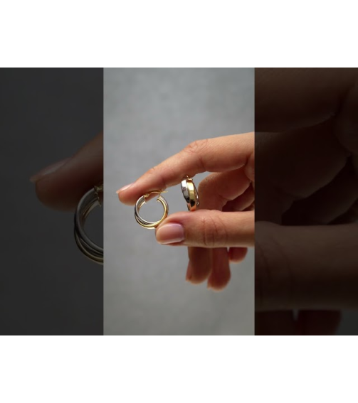 689091 Earring 14K YellowWhite 15 Mm 5.7 Mm Pair Catch Polished Hollow Double Hoop Earrings