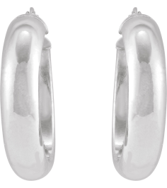 689092 Earring 14K White 25 Mm 4.9 Mm Pair Hinged Polished Half Round Tube Hoop Earrings