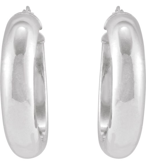 689092 Earring Sterling Silver 25 Mm 4.9 Mm Pair Catch Polished Half Round Tube Hoop Earrings