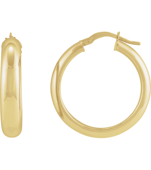 689092 Earring 14K Yellow 30 Mm 4.6 Mm Pair Catch Polished Half Round Tube Hoop Earrings