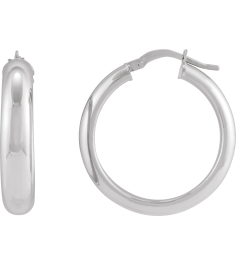 689092 Earring 14K White 30 Mm 4.6 Mm Pair Hinged Polished Half Round Tube Hoop Earrings