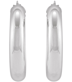 689092 Earring 14K White 30 Mm 4.6 Mm Pair Hinged Polished Half Round Tube Hoop Earrings