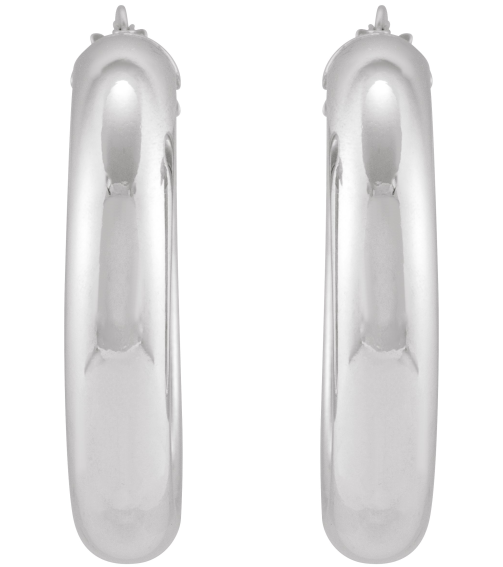 689092 Earring Sterling Silver 30 Mm 4.6 Mm Pair Catch Polished Half Round Tube Hoop Earrings