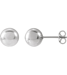 689073 14K White 8 Mm Pair Friction Backs Included Polished Ball Earrings