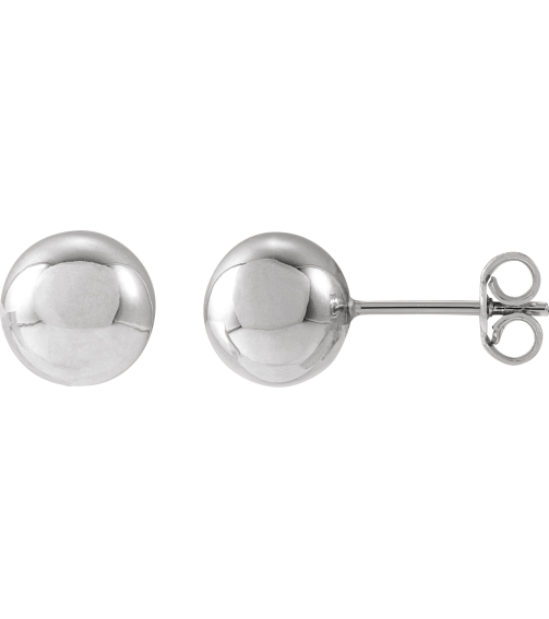 689073 14K White 8 Mm Pair Friction Backs Included Polished Ball Earrings