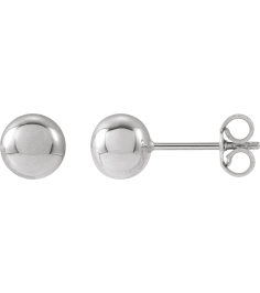 689073 14K White 6 Mm Pair Friction Backs Included Polished Ball Earrings
