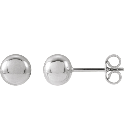 689073 14K White 6 Mm Pair Friction Backs Included Polished Ball Earrings