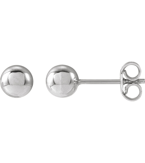 689073 14K White 5 Mm Pair Friction Backs Included Polished Ball Earrings