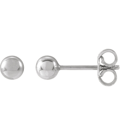 689073 14K White 4 Mm Pair Friction Backs Included Polished Ball Earrings