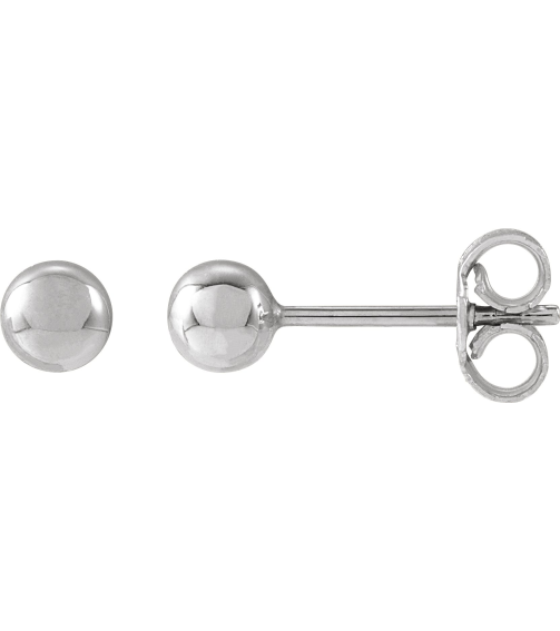 689073 14K White 4 Mm Pair Friction Backs Included Polished Ball Earrings