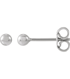 689073 14K White 3 Mm Pair Friction Backs Included Polished Ball Earrings