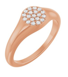 126633 Ring Set 14K Rose Natural Diamond Round 1.2 Mm Polished 18 Ctw Natural Diamond Pave Signet Ring