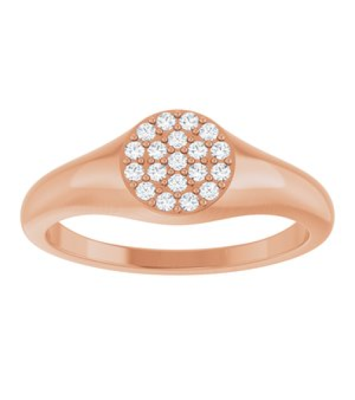 126633 Ring Set 14K Rose Natural Diamond Round 1.2 Mm Polished 18 Ctw Natural Diamond Pave Signet Ring