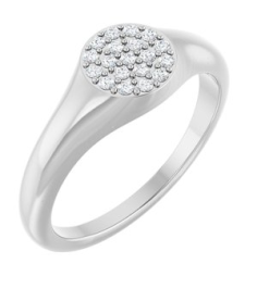 126633 Ring Set Platinum Natural Diamond Round 1.2 Mm Polished 18 Ctw Natural Diamond Pave Signet Ring