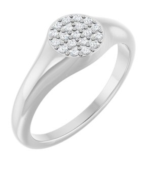 126633 Ring Set Platinum Natural Diamond Round 1.2 Mm Polished 18 Ctw Natural Diamond Pave Signet Ring