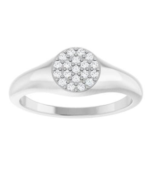 126633 Ring Set Platinum Natural Diamond Round 1.2 Mm Polished 18 Ctw Natural Diamond Pave Signet Ring
