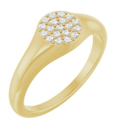 126633 Ring Set 14K Yellow Natural Diamond Round 1.2 Mm Polished 18 Ctw Natural Diamond Pave Signet Ring