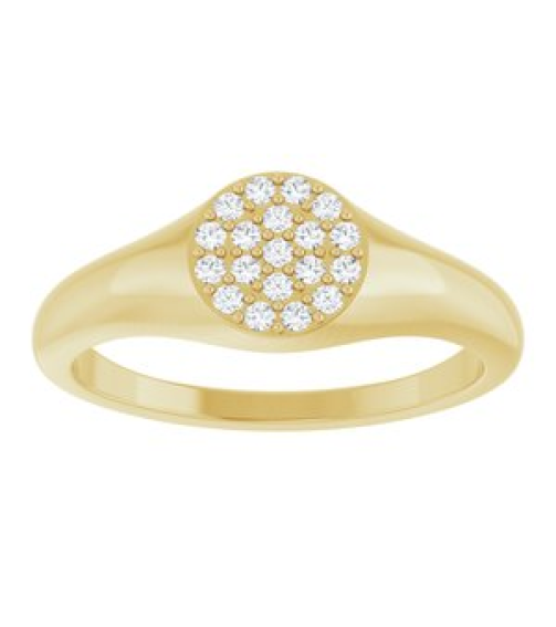 126633 Ring Set 14K Yellow Natural Diamond Round 1.2 Mm Polished 18 Ctw Natural Diamond Pave Signet Ring