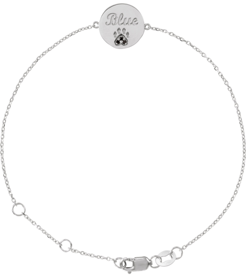 Brc928 Bracelet Set Sterling Silver Round Natural Black Spinel 1 Mm 6 12-7 12 In Polished Natural Black Spinel Engravable Paw Print Bracelet