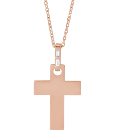 R50046 Necklace Set 14K Rose Straight Baguette Natural Diamond 2 X 1Mm 0.03 Ctw I1, G-H 16-18 In Polished .03 Ctw Natural Diamond Cross Necklace