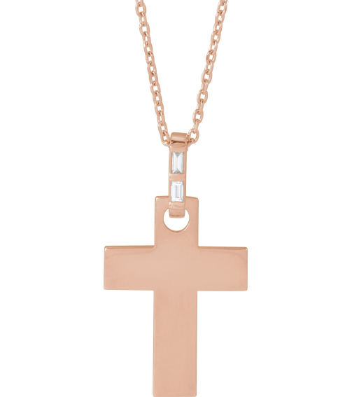 R50046 Necklace Set 14K Rose Straight Baguette Natural Diamond 2 X 1Mm 0.03 Ctw I1, G-H 16-18 In Polished .03 Ctw Natural Diamond Cross Necklace