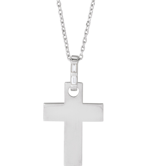 R50046 Necklace Set Platinum Straight Baguette Natural Diamond 2 X 1Mm 0.03 Ctw Si2-Si3, G-H 16-18 In Polished .03 Ctw Natural Diamond Cross Necklace