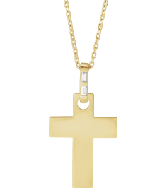 R50046 Necklace Set 14K Yellow Straight Baguette Natural Diamond 2 X 1Mm 0.03 Ctw I1, G-H 16-18 In Polished .03 Ctw Natural Diamond Cross Necklace