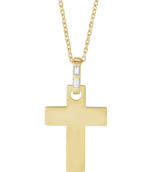 R50046 Necklace Set 14K Yellow Straight Baguette Natural Diamond 2 X 1Mm 0.03 Ctw I1, G-H 16-18 In Polished .03 Ctw Natural Diamond Cross Necklace