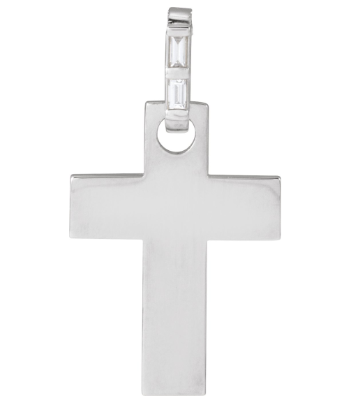 R50046 Pendant Set Sterling Silver Straight Baguette Natural Diamond 2 X 1Mm 0.03 Ctw I1, G-H Polished .03 Ctw Natural Diamond Cross Pendant