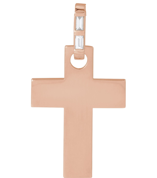 R50046 Pendant Set 14K Rose Straight Baguette Natural Diamond 2 X 1Mm 0.03 Ctw I1, G-H Polished .03 Ctw Natural Diamond Cross Pendant