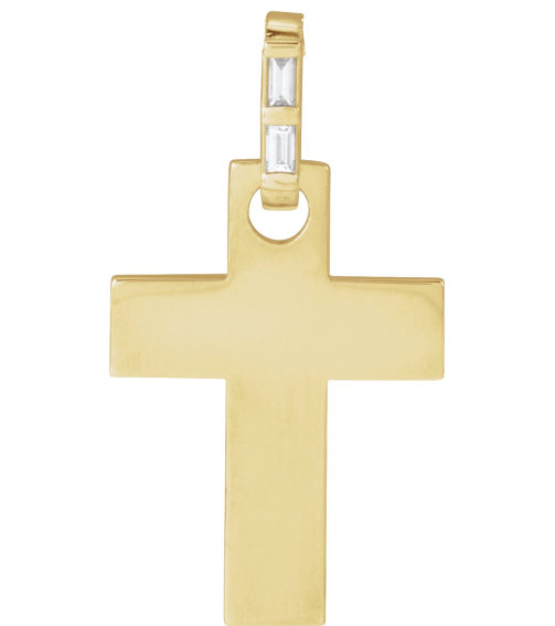 R50046 Pendant Set 14K Yellow Straight Baguette Natural Diamond 2 X 1Mm 0.03 Ctw I1, G-H Polished .03 Ctw Natural Diamond Cross Pendant