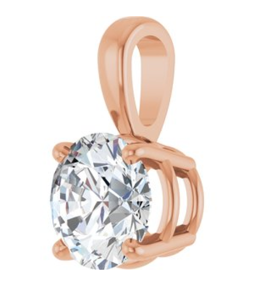 28392 Pendant Set 14K Rose Round Lab-Grown Diamond 6.5Mm 1 Ct Si1-Si2, G-H Polished 1 Ctw Lab-Grown Diamond Solitaire 4-Prong Pendant