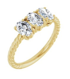 71833 Set 14K Yellow 3-Stone Oval 8 X 6 Mm Lab-Grown Diamond Polished 3 Ctw Lab-Grown Diamond 3-Stone Ring