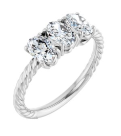 71833 Set 14K White 3-Stone Oval 8 X 6 Mm Lab-Grown Diamond Polished 3 Ctw Lab-Grown Diamond 3-Stone Ring