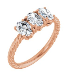 71833 Set 14K Rose 3-Stone Oval 8 X 6 Mm Lab-Grown Diamond Polished 3 Ctw Lab-Grown Diamond 3-Stone Ring