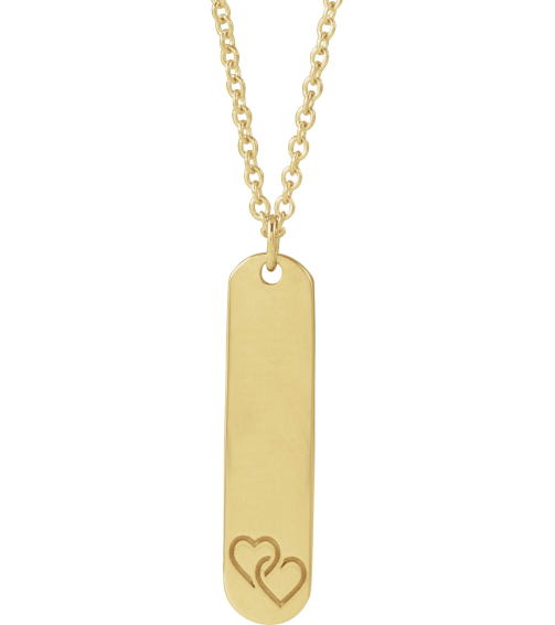 88521 Necklace 14K Yellow 2 Hearts 22.4 X 5 Mm 16-18 In Polished Interlocking Hearts Engravable Necklace