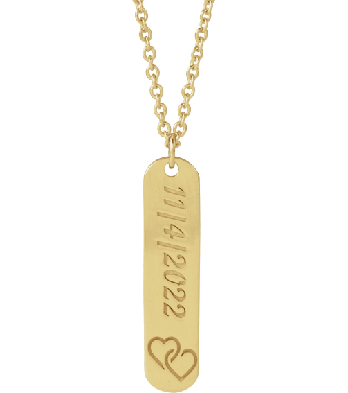 88521 Necklace 14K Yellow 2 Hearts 22.4 X 5 Mm 16-18 In Polished Interlocking Hearts Engravable Necklace