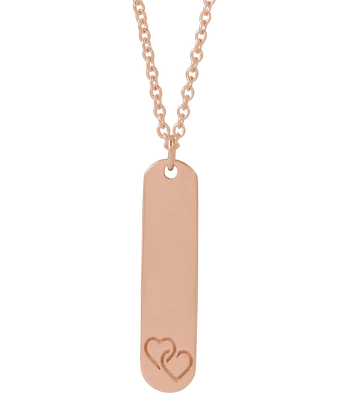 88521 Necklace 14K Rose 2 Hearts 22.4 X 5 Mm 16-18 In Polished Interlocking Hearts Engravable Necklace